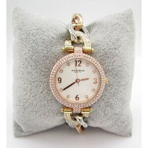 Women Akribos XXIV Crystal Quartz 27mm Analog Round Watch (G705) "New Battery"